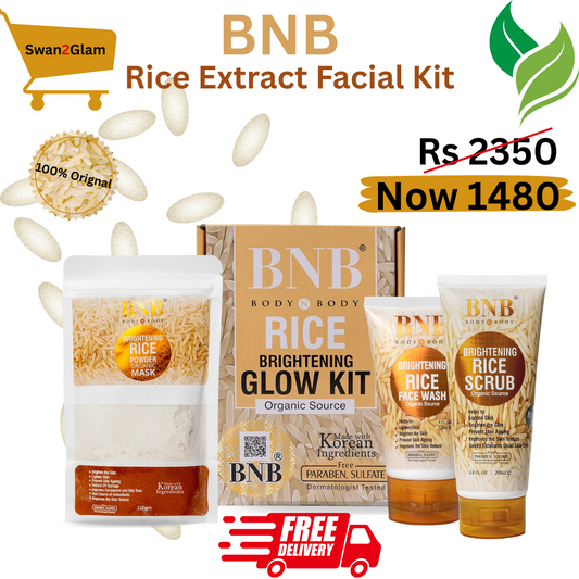 BNB 3 In 1 Rice Extract & Glow Kit - Rice Face Wash + Rice Scrub + Rice Face Mask